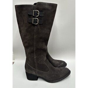 NEW Born Basil Distressed Suede Riding Boots Size 11M Brown Leather Buckle